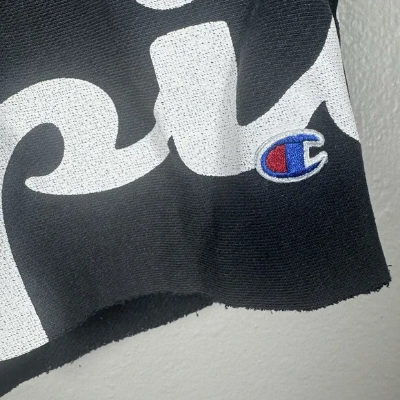 Champion Mens Black Logo All Over Cut Off Reverse Weave Fleece Shorts Small - Picture 2 of 5
